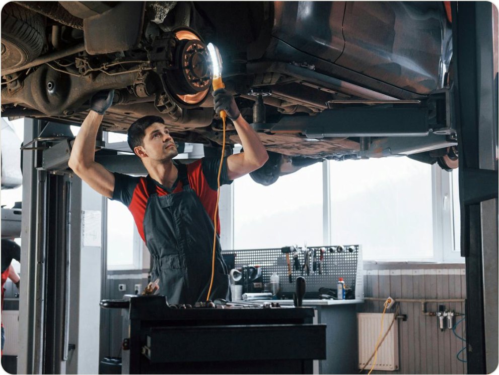A mechanic at work in the FCAR workshop